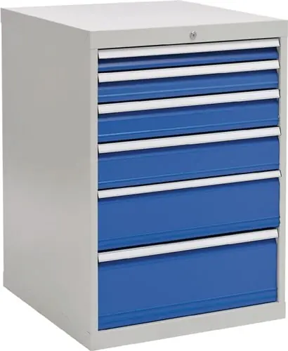 Schubladenschrank H1019xB705xT736mm lichtgrau/signalblau 6 Schubl.Vollauszug - 80700/1221AV 7035/5005 Letzte Chance