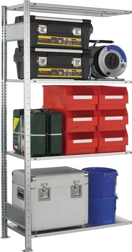 Günstig SCHULTE Steckregal H2000xB1.000xT300mm Anbaur.verz.1 Rahmen,4 Fbd.Trgf.150kg Feldl.1300kg - 12735-4