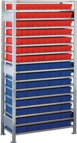 Saisonangebot SCHULTE Steckregal H2000xB1.000xT400mm Anbauregal 16 Böden 70xL 400mm rot/40xL 400mm blau - 9000449251