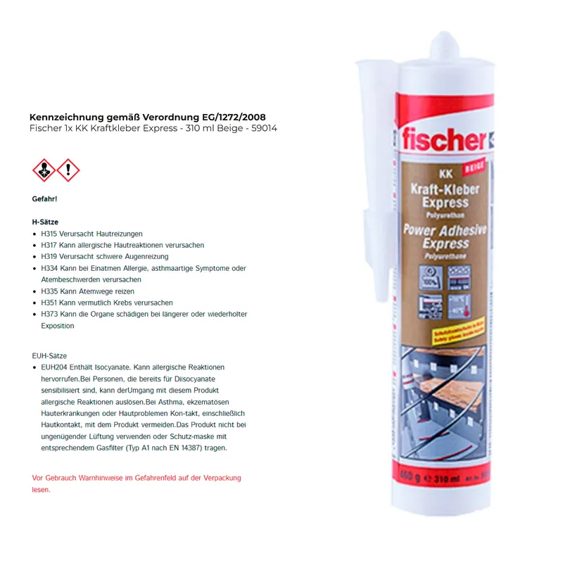 Fischer 1x KK Kraftkleber Express - 310 ml Beige - 59014 Schneller Versand