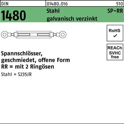 Spannschloss DIN 1480 offen 2Ringösen SP-RR M6 Stahl 3.6 galv.verz. 1St. Geprüft