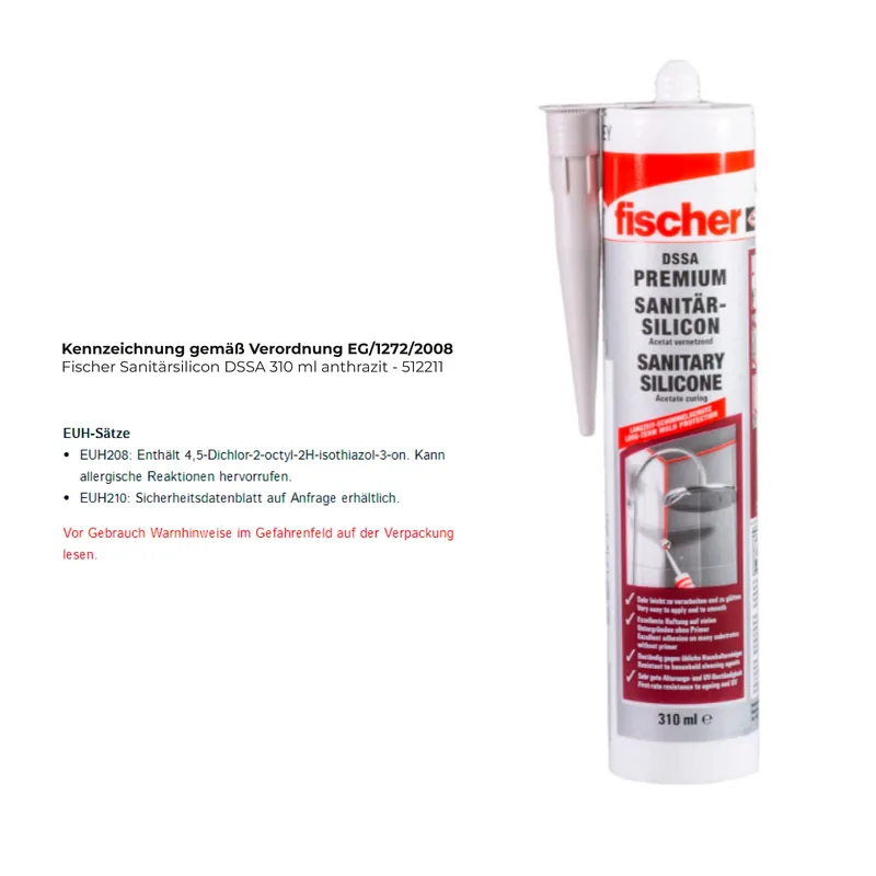 Letzte Chance Fischer Sanitärsilicon DSSA 310 ml anthrazit - 512211