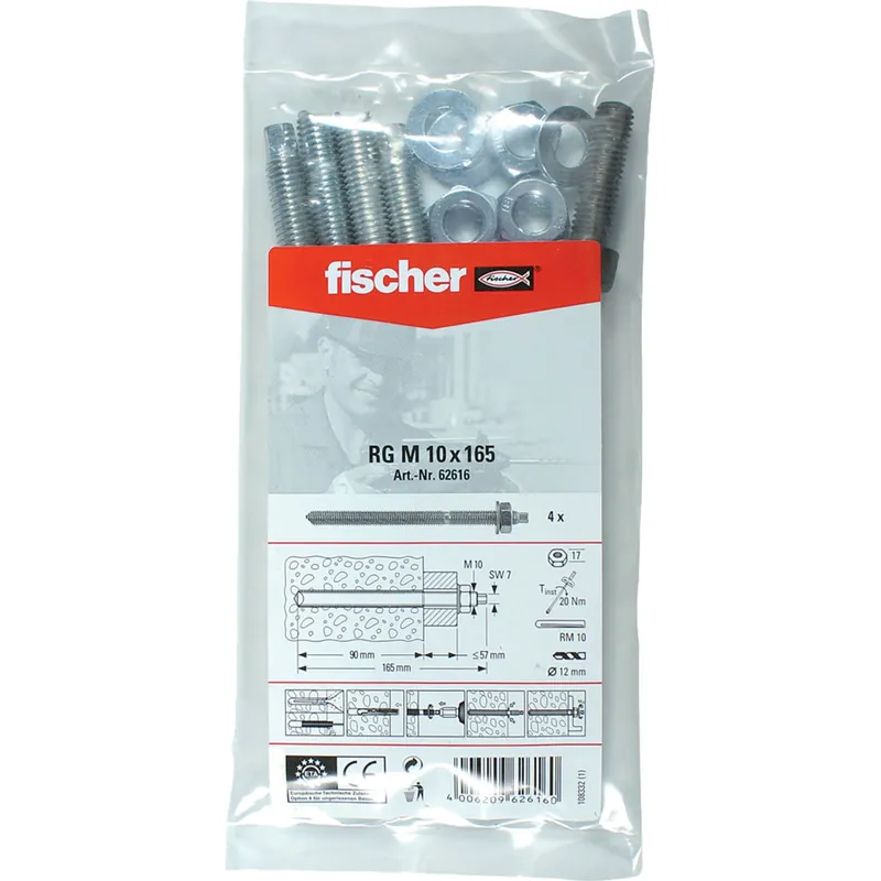 Garantierte Lieferung Fischer 4x Ankerstange RG M 10 x 165 B Beutel - 062616