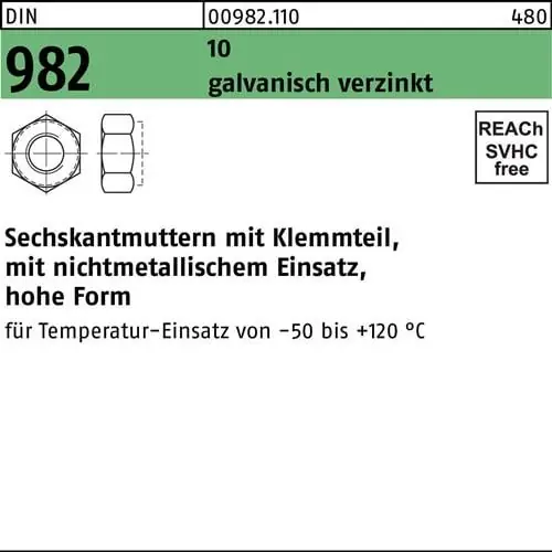 Sechskantmutter DIN 982 Klemmteil M16 10 galv.verz. 50 Stück Super-Preis
