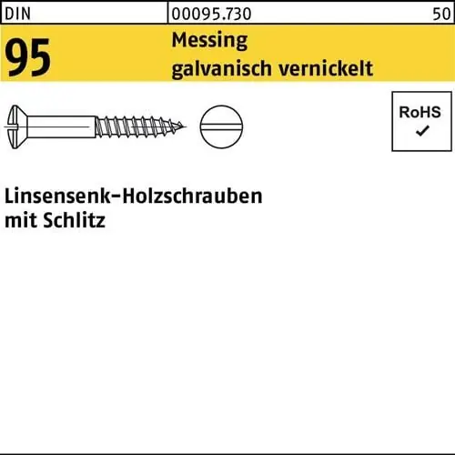 Abverkauf Holzschraube DIN 95 LIKO Schlitz 3,5x12 Messing galv. vernickelt 200St.