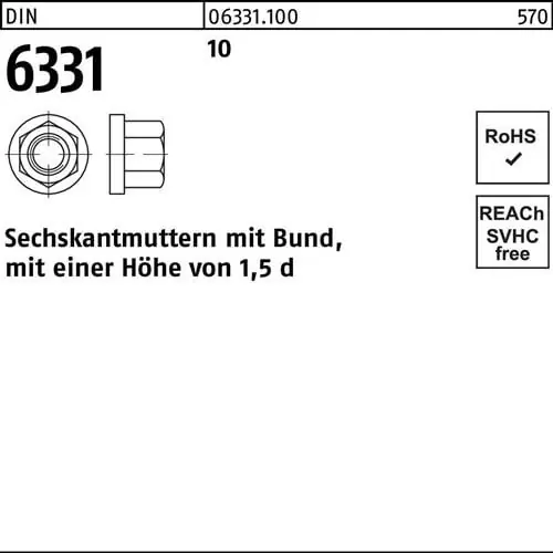 Sechskantmutter DIN 6331 Bund M16 SW 24 10 10 Stück Neuheit