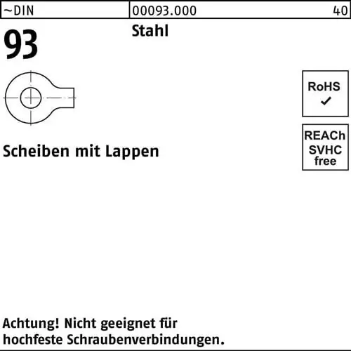 Gratis Versand Unterlegscheibe DIN 93 Lappen 6,4 Stahl 100 Stück