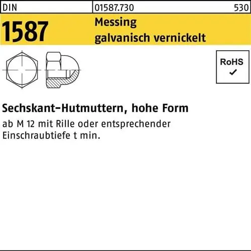 Finale Aktion Sechskanthutmutter DIN 1587 M8 Messing galv. vernickelt 100 Stück