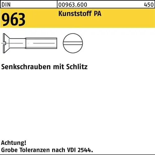 Senkschraube DIN 963 Schlitz M3x 10 Polyamid 200 Stück Nur Heute