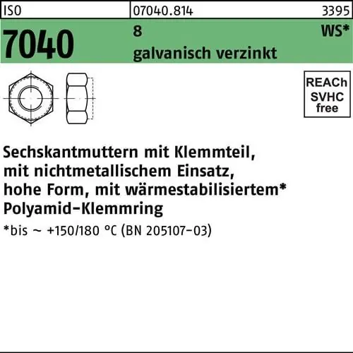 Preiswert Sechskantmutter ISO 7040 Klemmteil M24 8 galv.verz. brauner Ring 25St.