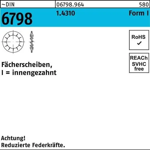 Fächerscheibe DIN 6798 FormI innengezahnt I 4,3 1.4310 1000 Stück Abverkauf