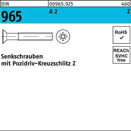 Senkschraube DIN 965 PZ M3x 50-Z A 2 500 Stück Sale