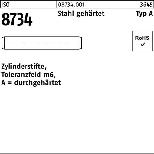 Zylinderstift ISO 8734 3 m6x 50 Stahl gehärtet Toleranz m6 500 Stück Neuheit