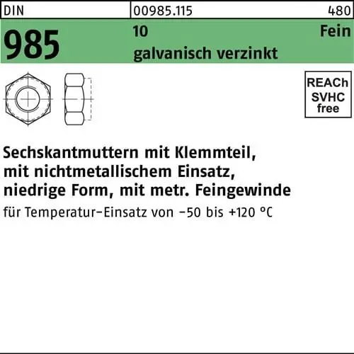 Preiswert Sechskantmutter DIN 985 Klemmteil M24x 2 10 galv.verz. 25 Stück