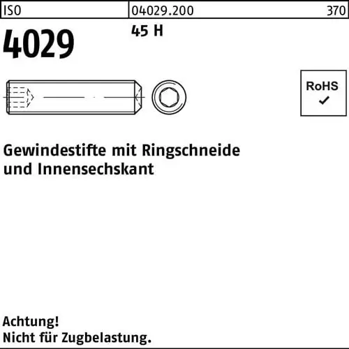 Gewindestift ISO 4029 Ringschneide/Innen-6kt M12x 70 45 H 50 Stück Super-Preis