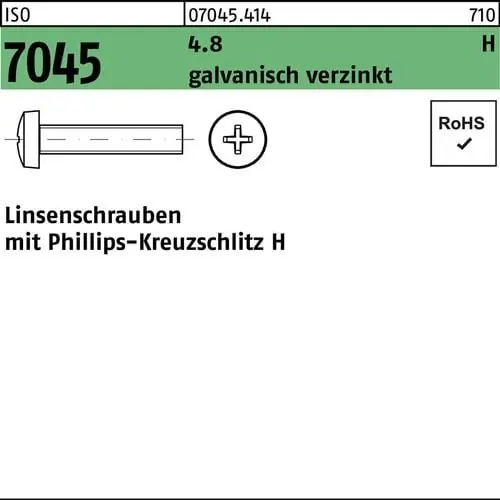 Abverkauf Flachkopfschraube ISO 7045 PH M5x8-H 4.8 galv.verz. 2000St.