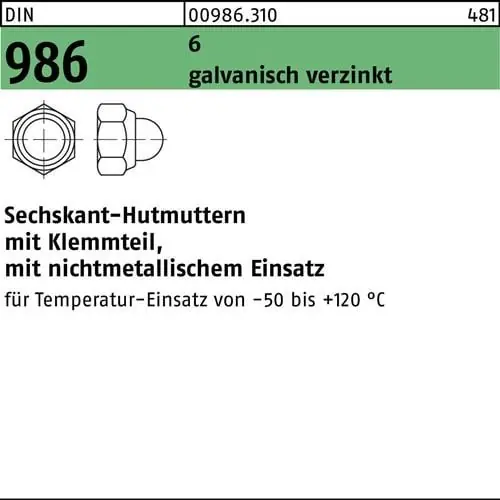 Sechskanthutmutter DIN 986 Klemmteil M8 6 galv.verz. 100 Stück Solange Der Vorrat Reicht