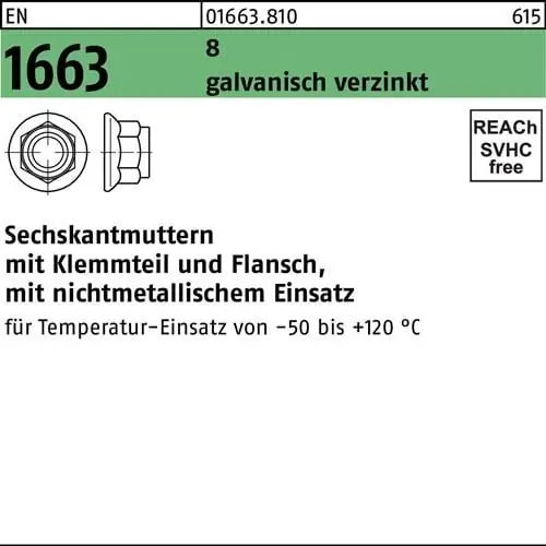 Letzte Chance Sechskantmutter EN 1663 Klemmteil/Flansch M12 8 galv.verz. 100 Stück