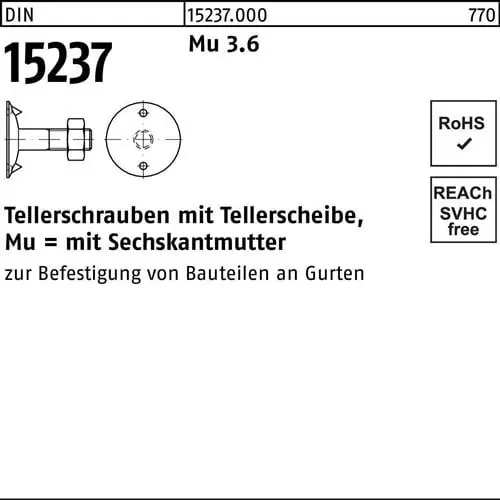 Mega-Angebot Tellerschraube DIN 15237 6-ktmutter M8x 20 3.6 100 Stück