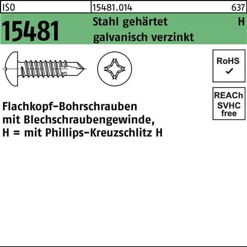 Preisknaller FLAKObohrschraube ISO 15481 PH ST 6,3x38-H Stahl gehärtet galv.verz. 500St.
