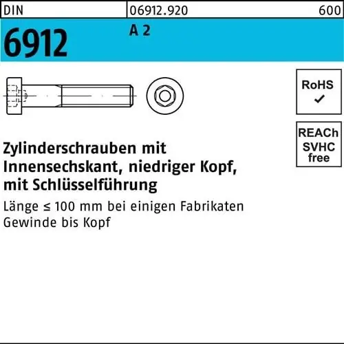 Preiswert Zylinderschraube DIN 6912 Innen-6kt M8x 40 A 2 100 Stück