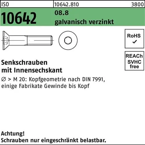 Kostenfreie Lieferung Senkschraube ISO 10642 Innen-6kt M12x 40 8.8 galv.verz. 100Stück
