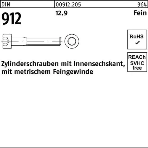 Zylinderschraube DIN 912 Innen-6kt M8x 1x 25 12.9 200 Stück Jetzt Kaufen