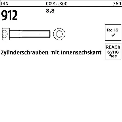 Zylinderschraube DIN 912 Innen-6kt M4x 90 8.8 200 Stück Kostenfreie Lieferung