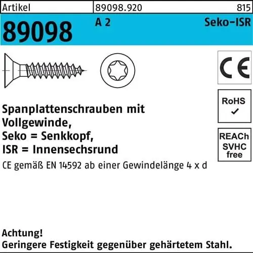Beliebt Spanplattenschraube R 89098 SEKO ISR VG 3x 35-T10 A 2 1000 Stück