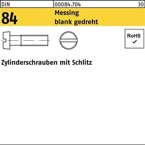 Zylinderschraube DIN 84/ISO 1207 Schlitz M1,4x 4 Messing blank gedreht 100St. Wochenendangebot