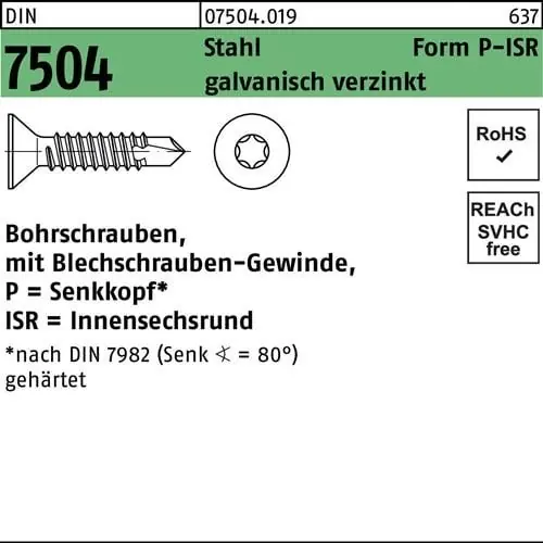 Bohrschraube DIN 7504 SEKO ISR P 4,8x19-T25 Stahl galv.verz. 1000St. Wochenendangebot