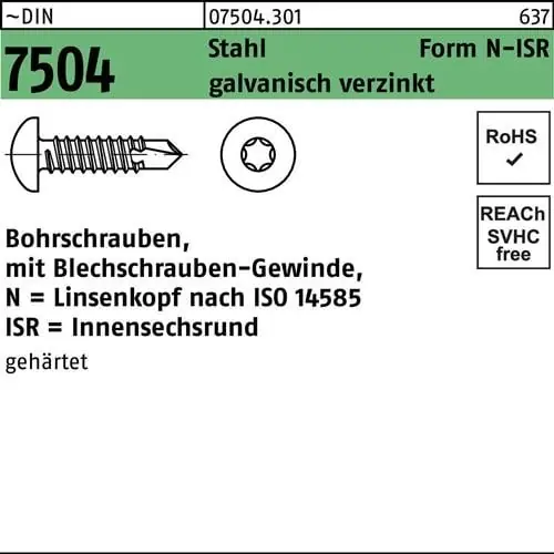 Garantierte Lieferung Bohrschraube DIN 7504 ISR N 3,5x13-T15 Stahl galv.verz. 1000St.