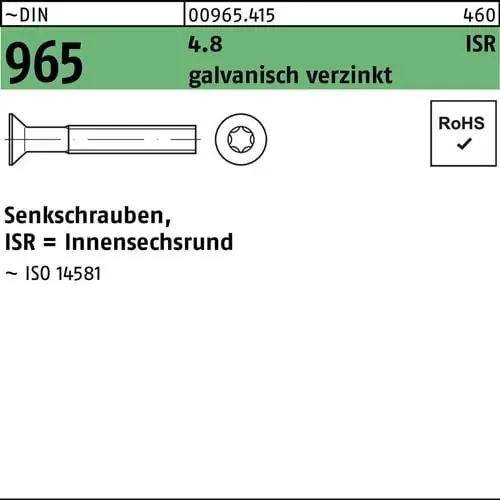 Senkschraube DIN 965 ISR M3x16-T10 4.8 galv.verz. 2000St. Meistverkauft