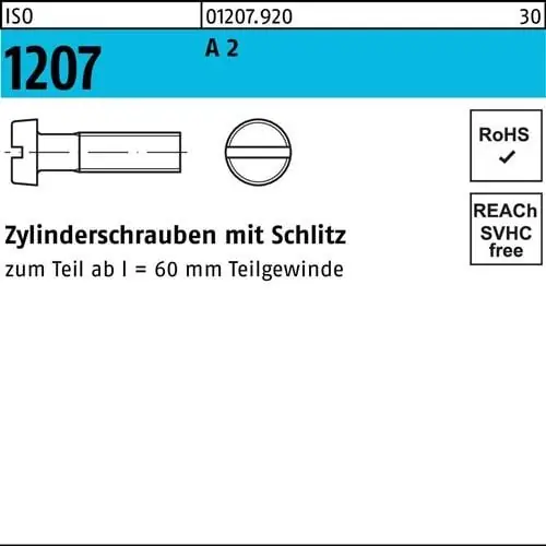 Zylinderschraube ISO 1207 Schlitz M3x 35 A 2 1000 Stück Super-Preis