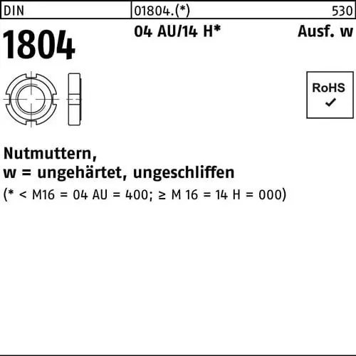 Nutmutter DIN 1804 M 65 x 1,5 Automatenstahl/14 H 10 Stück Jetzt Bestellen