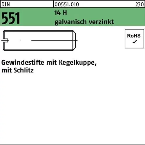 Jetzt Bestellen Gewindestift DIN 551 Kegelkuppe/Schlitz M12x30 14 H galv.verz. 100St.