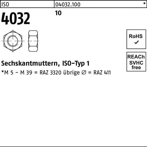 Sofort Bestellen Sechskantmutter ISO 4032 M12 10 500 Stück