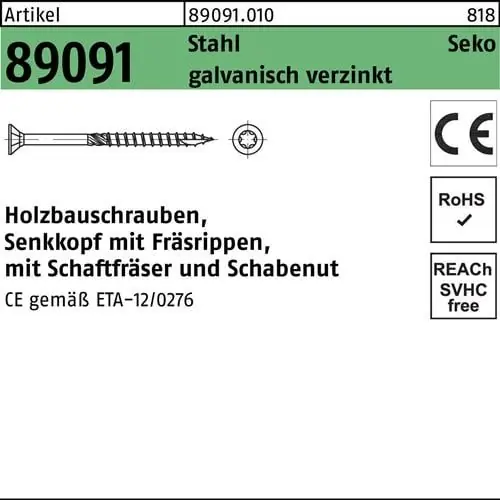 Holzbauschraube R 89091 SEKO ISR 10x220-T40 Stahl galv.verz. 25St. Gratis Versand