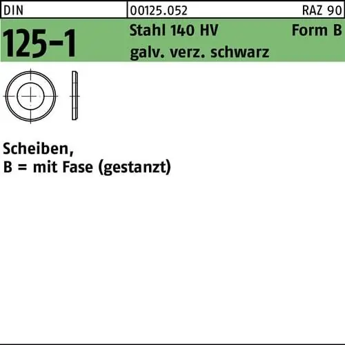 Unterlegscheibe DIN 125-1 B 8,4x16x1,6 Stahl 140 HV galv.verz. sw 1000St. Preisreduziert