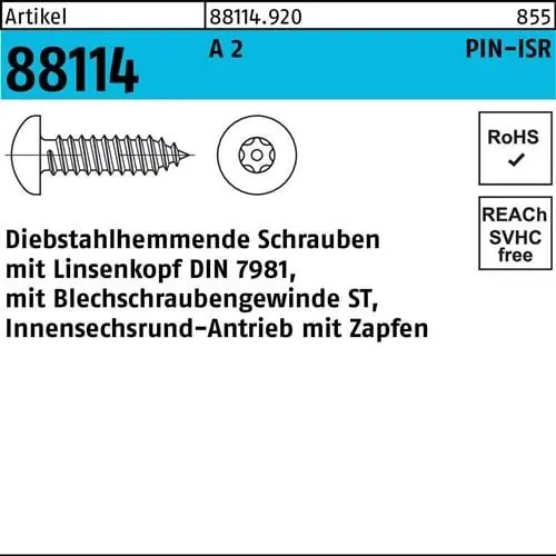 Online Kaufen Schraube R 88114 diebstahlh. Liko ISR Zapfen 5,5x 25 A 2 100 Stück
