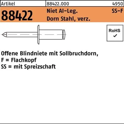 Heißes Angebot Blindniete R 88422 FLAKO 4x 16 Niet AIu/Dorn Stahl verz. 500 Stück