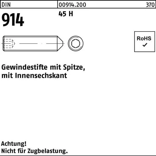 Gewindestift DIN 914 Spitze/Innen-6kt M20x 30 45 H 50 Stück Top-Angebot