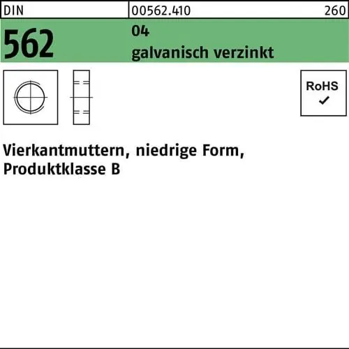 Highlight Vierkantmutter DIN 562 niedrige FormM10 SW 17 Automatenstahl galv.verz. 100St.