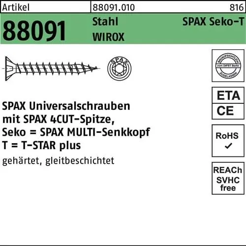 Schraube R 88091 SEKO/T-STAR 3x 25/21-T10 Stahl WIROX 200 Stück SPAX Online Kaufen