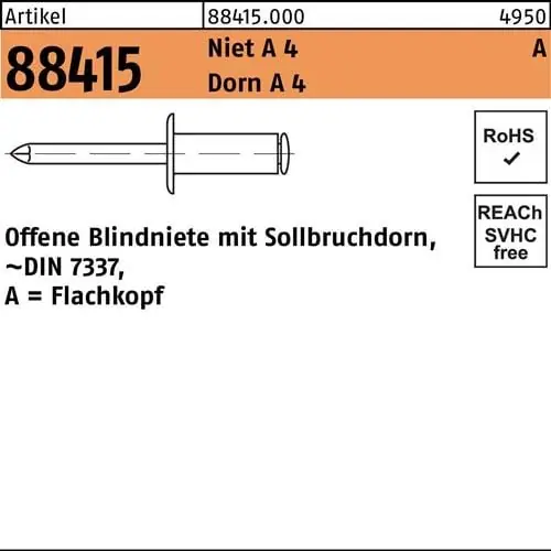 Blindniete R 88415 FLAKO 4x 12 Niet A 4/Dorn A 4 500 Stück Nur Für Kurze Zeit