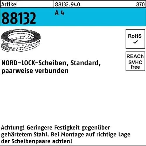 Preisknaller Unterlegscheibe R 88132 geklebt NL 20 SS A 4 100 Stück NORD-LOCK
