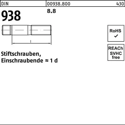 Stiftschraube DIN 938 M20x 60 8.8 10 Stück Angebot