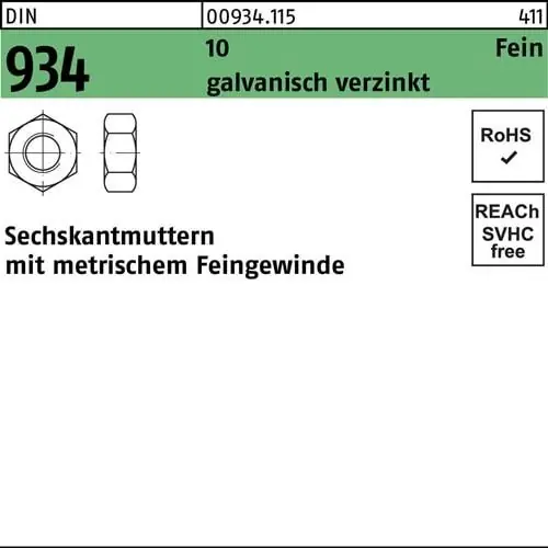 Sechskantmutter DIN 934 M14x 1,5 10 galv.verz. 100 Stück Wochenendangebot