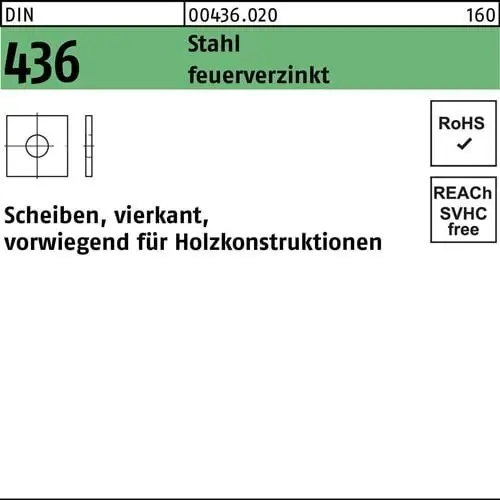 Unterlegscheibe DIN 436 vierkant 30x 90x 6 Stahl feuerverz. 25 Stück Markenprodukt
