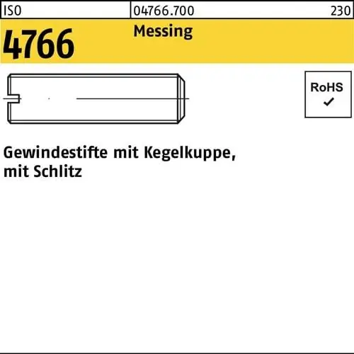 Schneller Versand Gewindestift ISO 4766 Kegelkuppe/Schlitz M3x 3 Messing 100 Stück